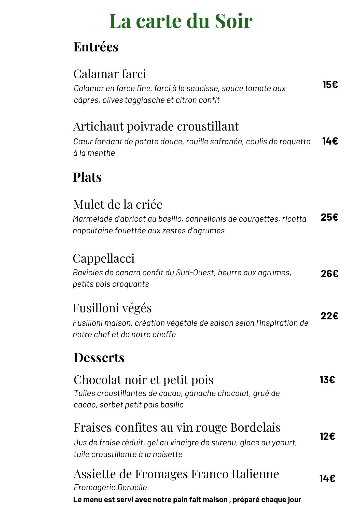 <p style="text-align:center"><strong>à la carte</strong></p>