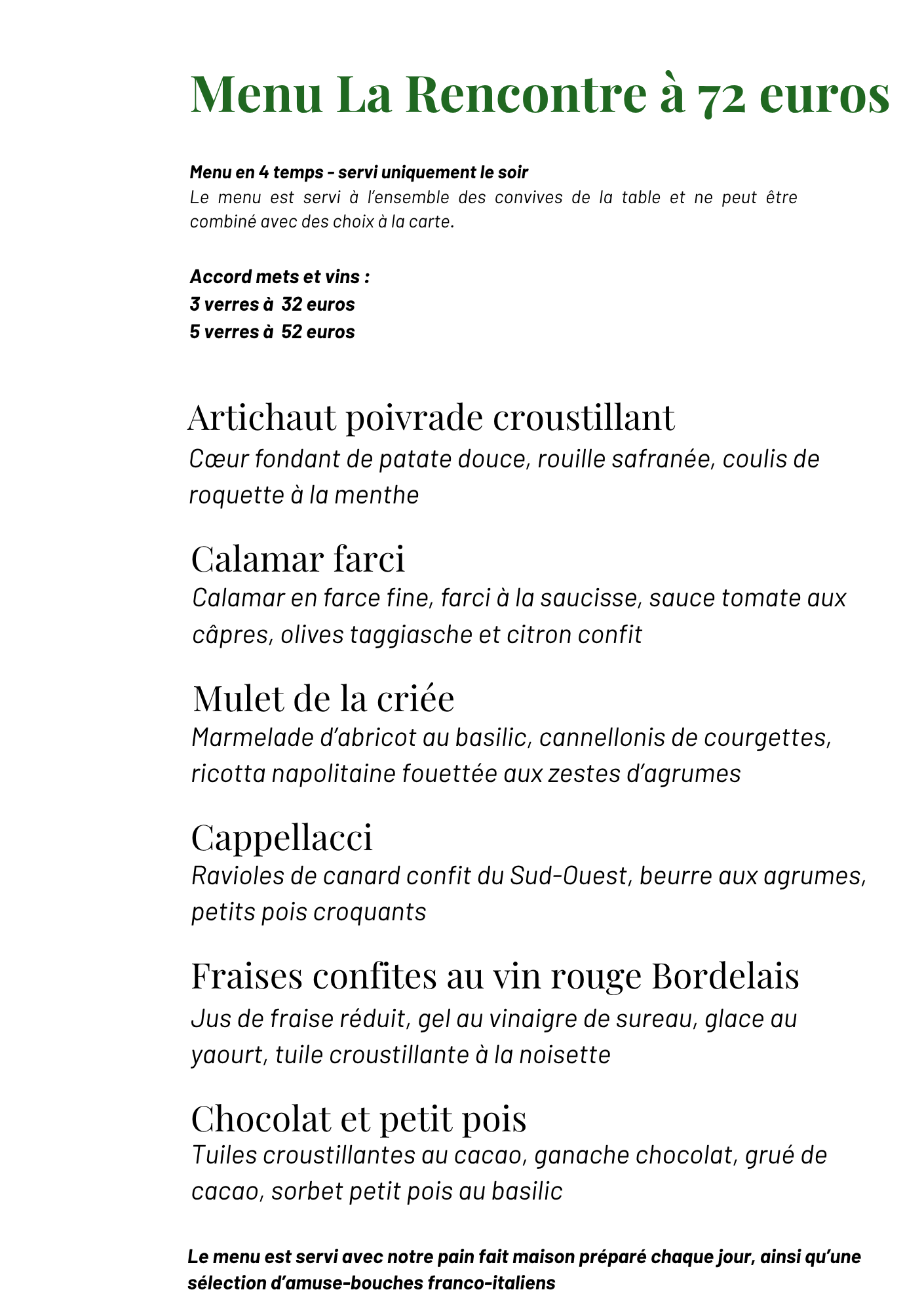 <p style="text-align:center"><strong>Menu La Rencontre</strong></p>