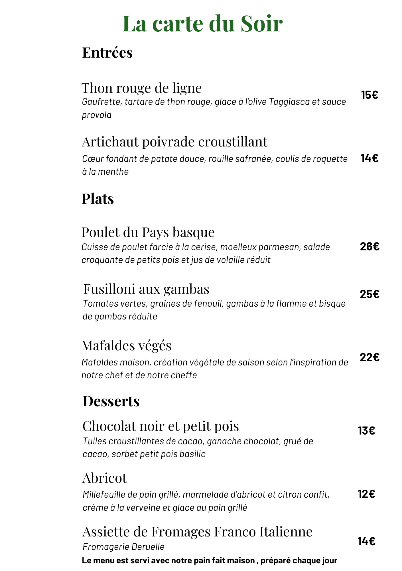 <p style="text-align:center"><strong>à la carte</strong></p>