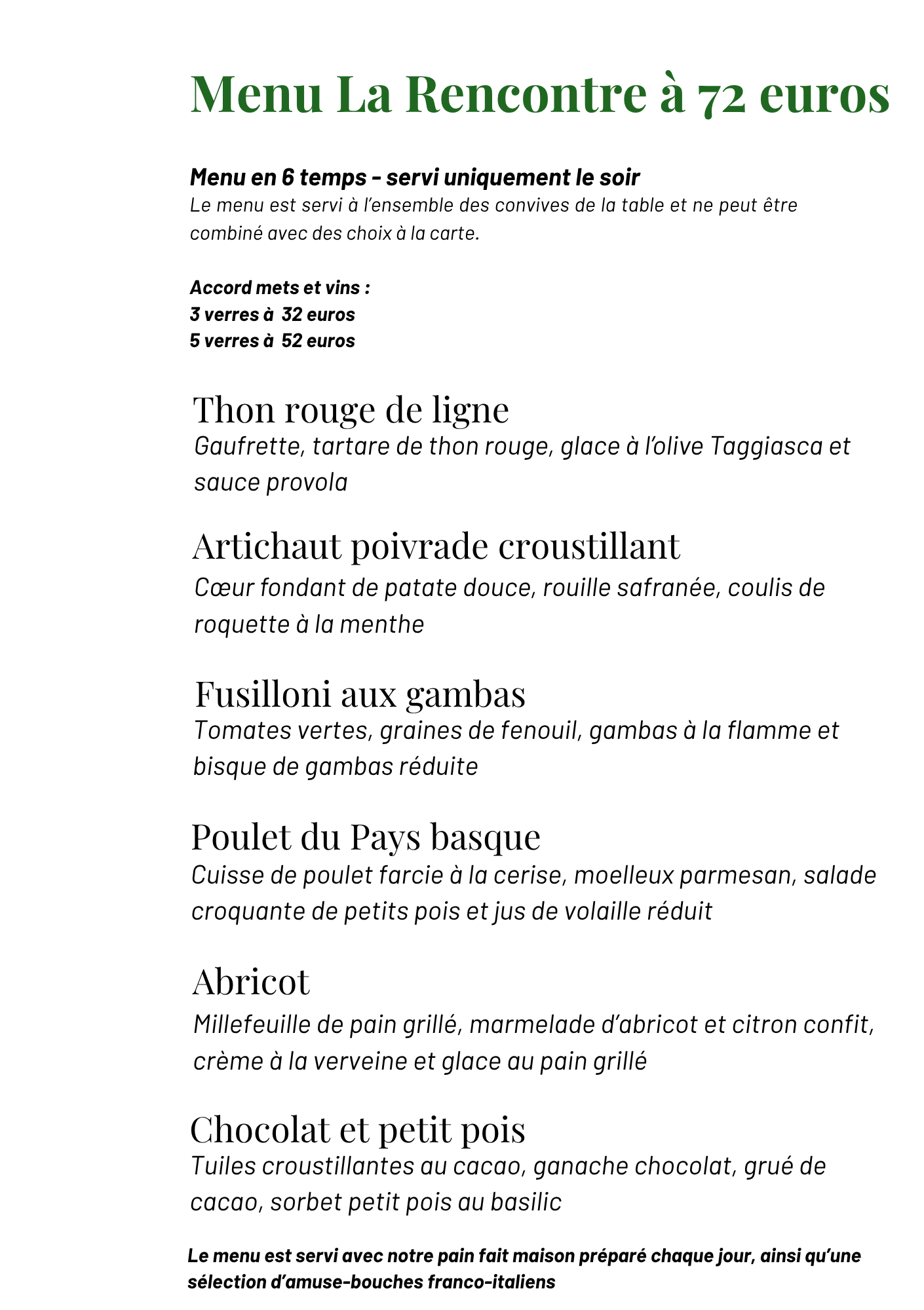 <p style="text-align:center"><strong>Menu La Rencontre</strong></p>
