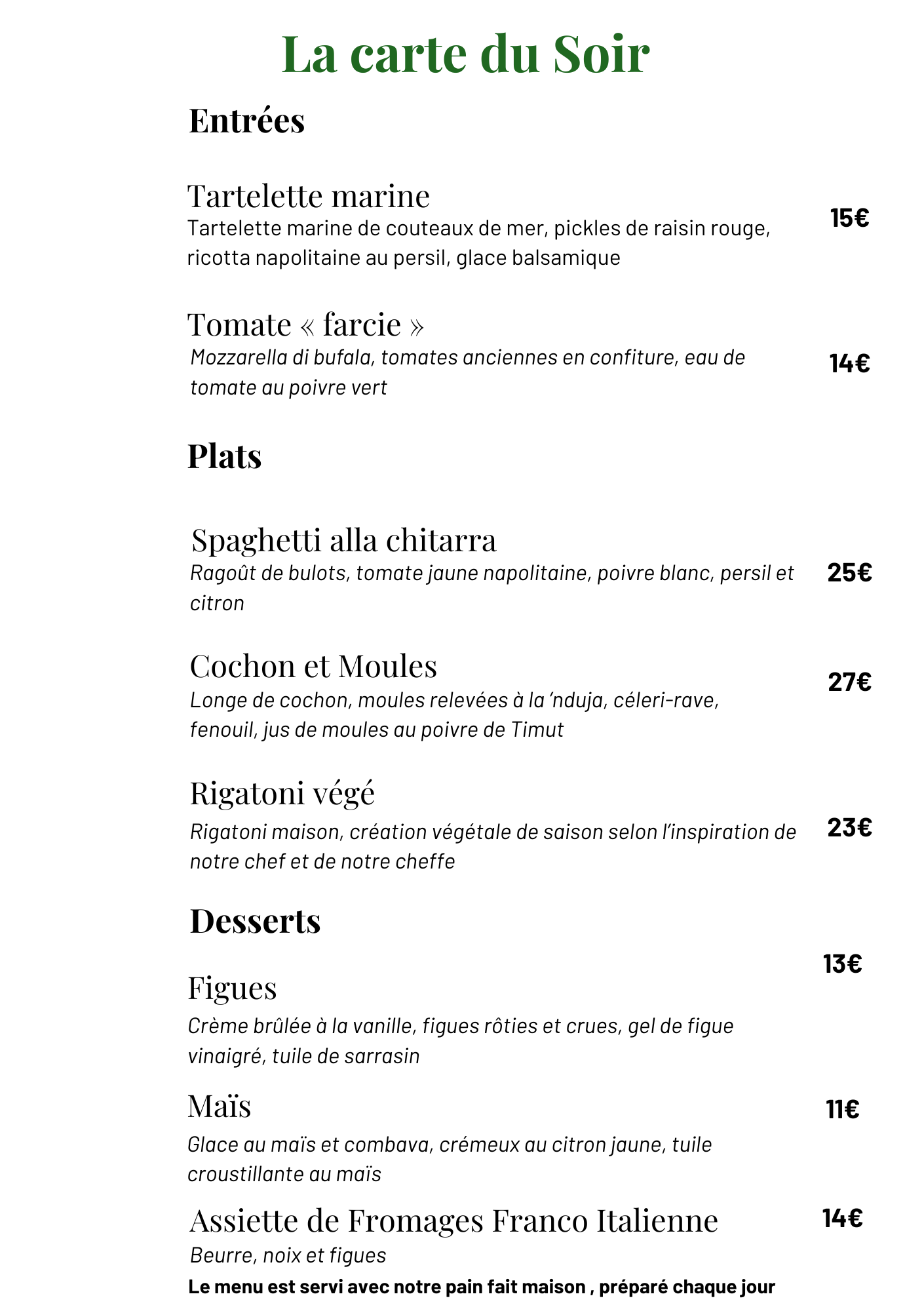 <p style="text-align:center"><strong>à la carte</strong></p>