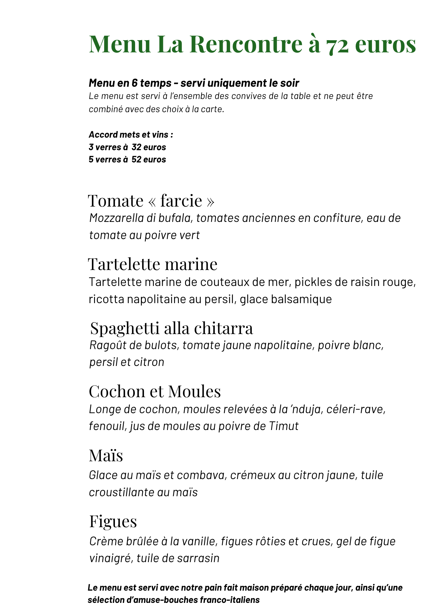 <p style="text-align:center"><strong>Menu La Rencontre</strong></p>