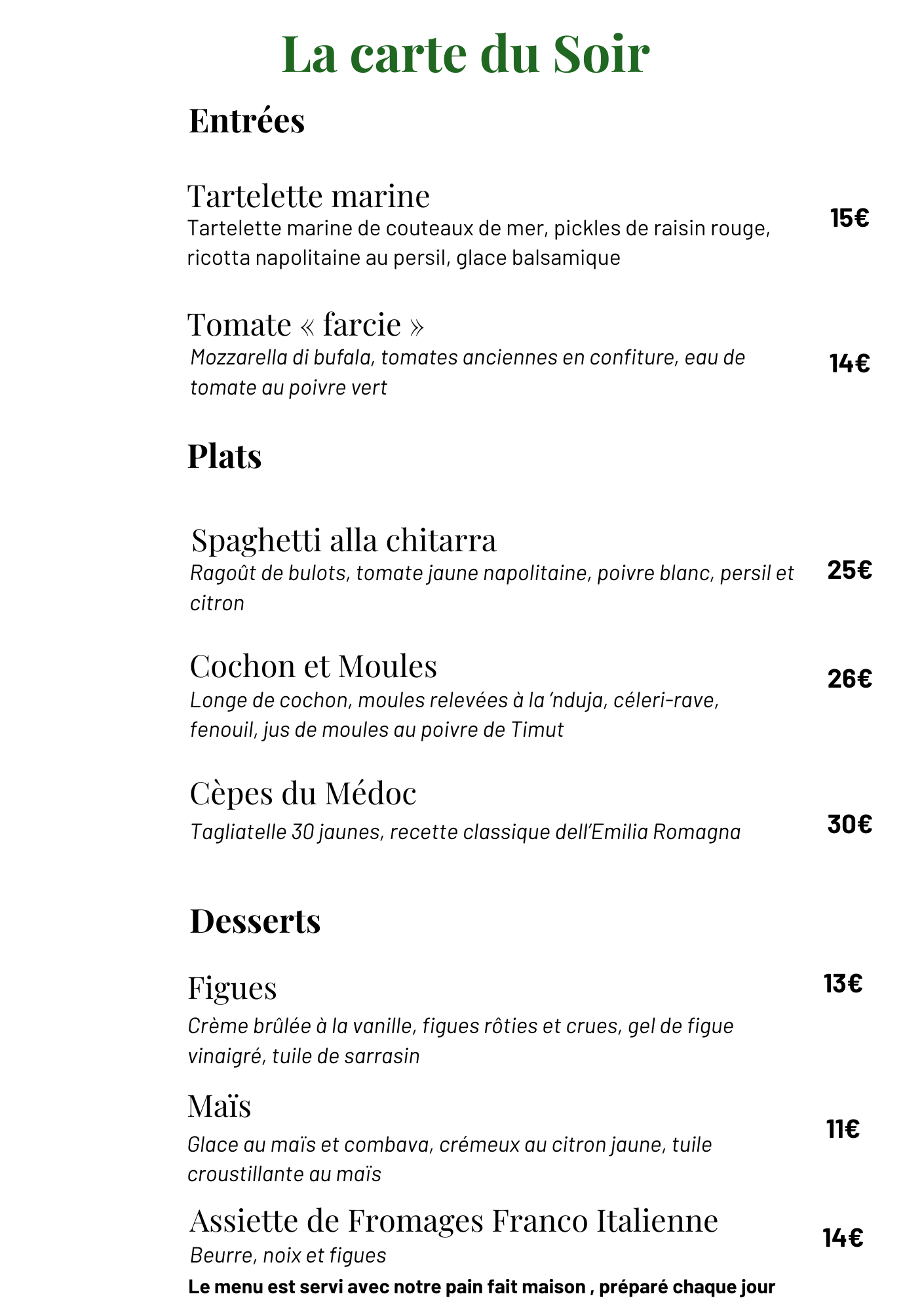 <p style="text-align:center"><strong>à la carte</strong></p>