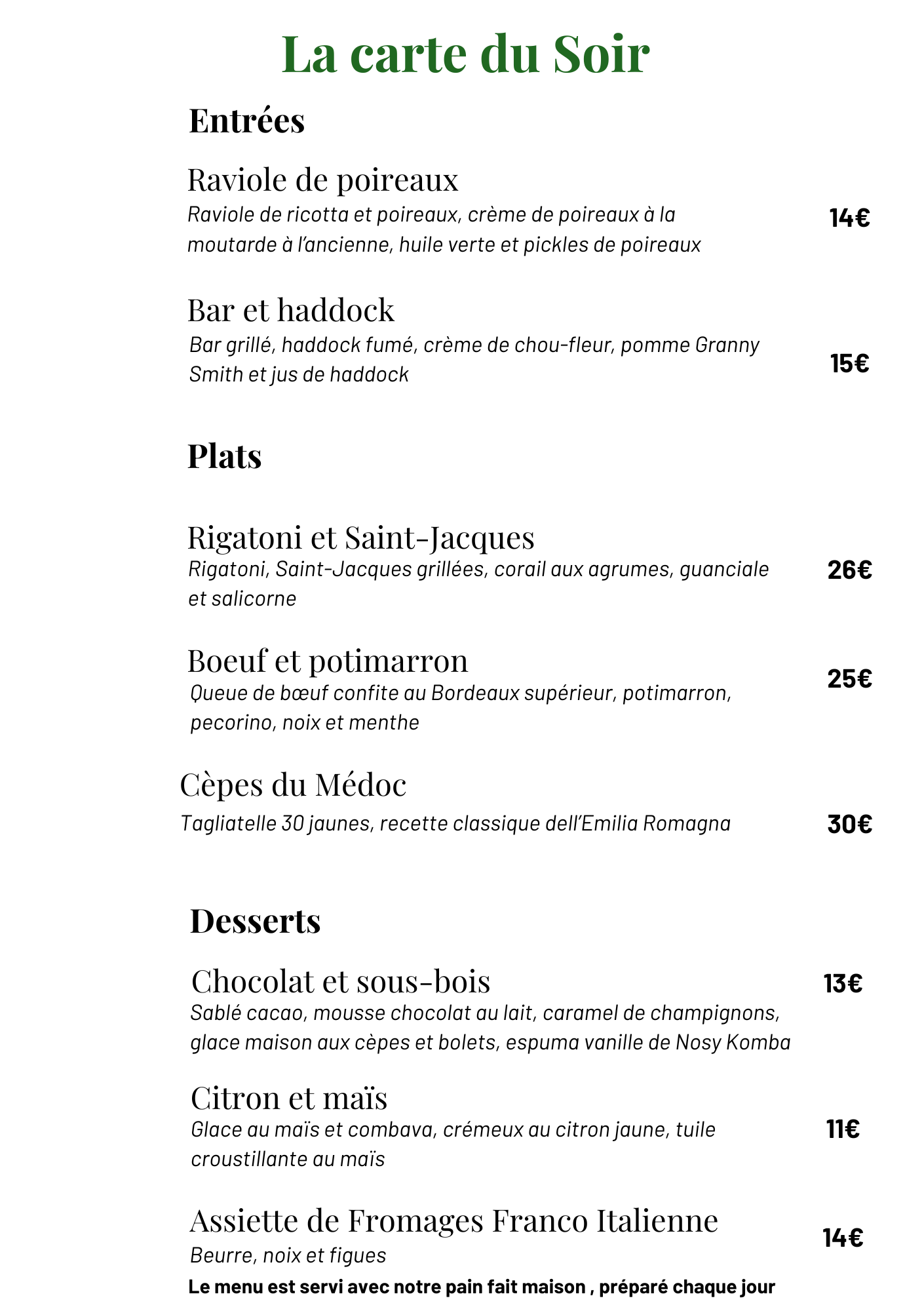 <p style="text-align:center"><strong>à la carte</strong></p>