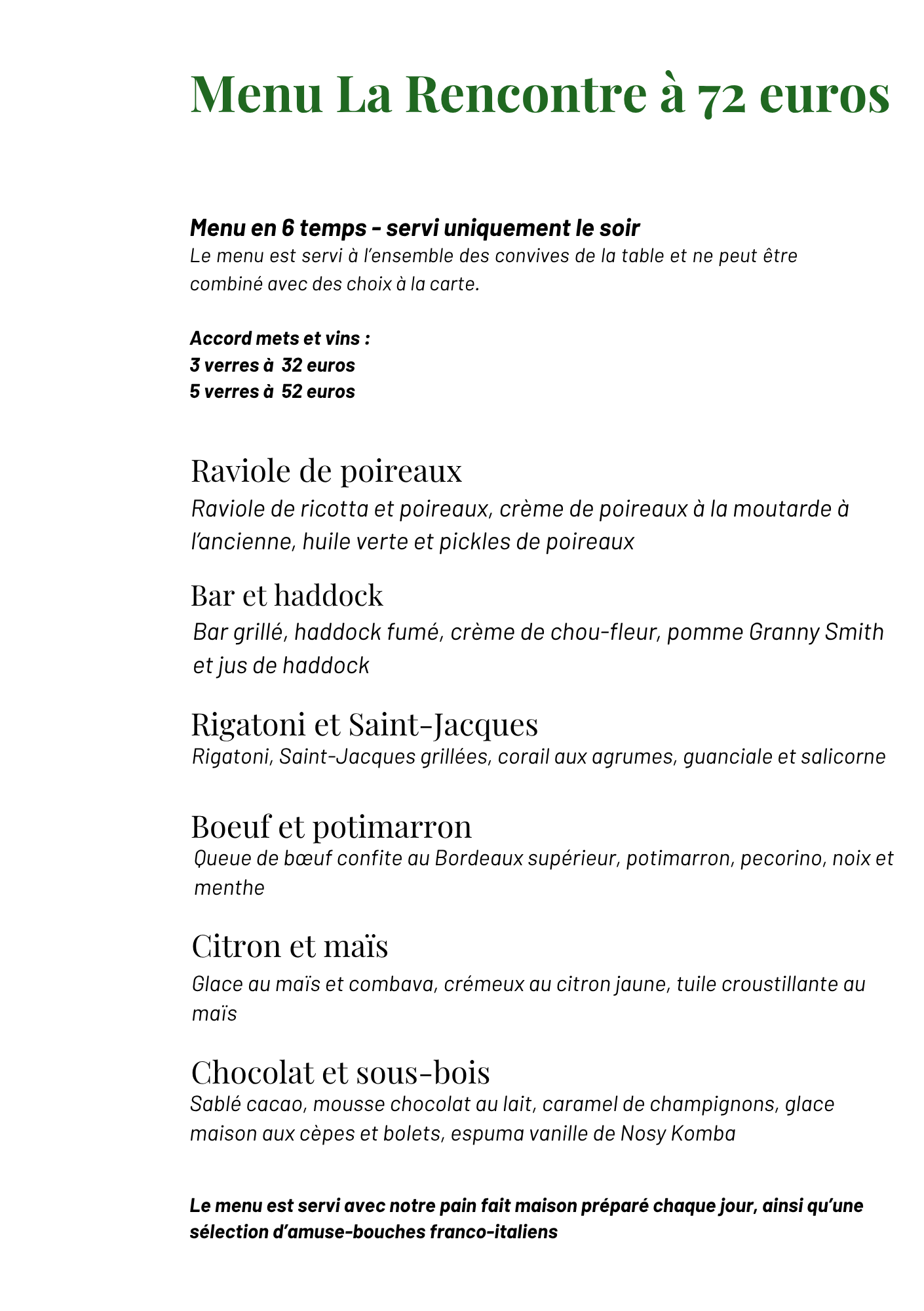 <p style="text-align:center"><strong>Menu La Rencontre</strong></p>